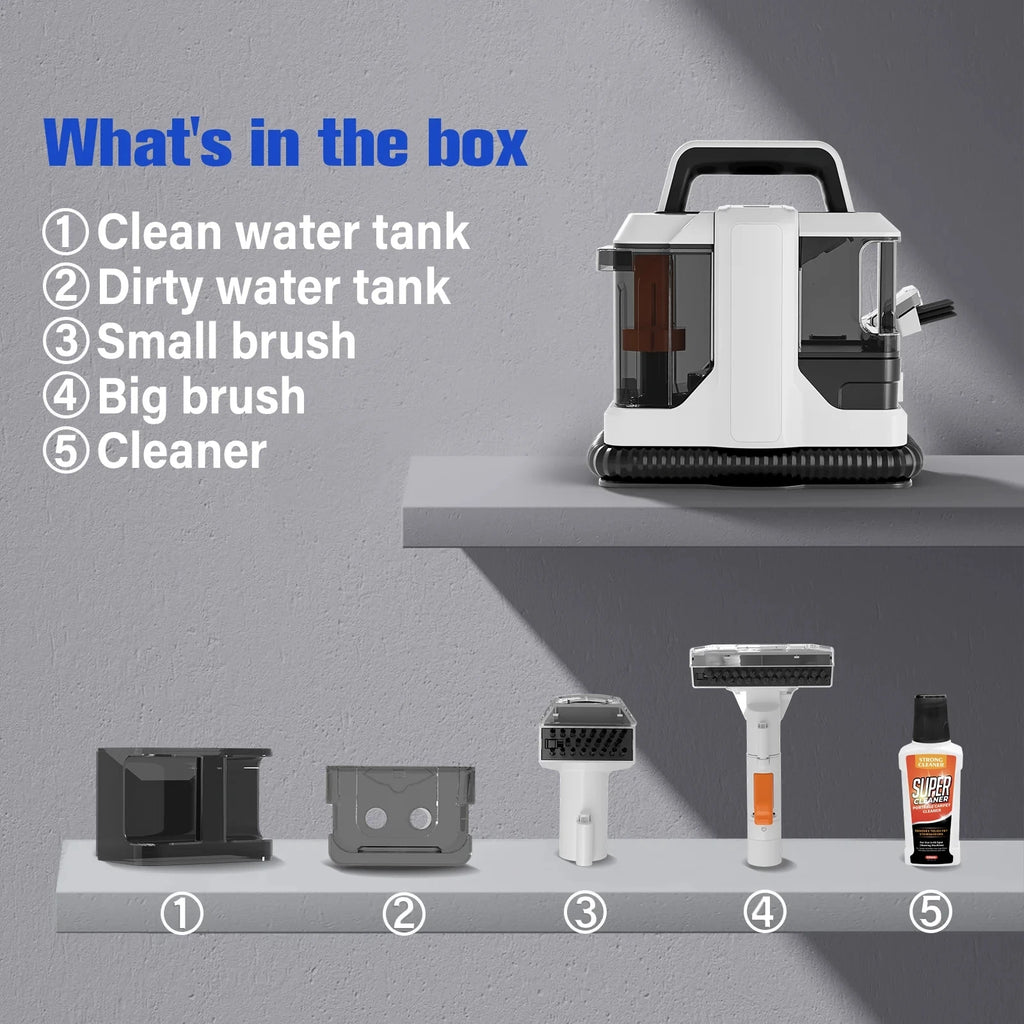 W05 750W Handheld Carpet Cleaner Quiet Strong Machine Wet Fabric Carpet Sofa Cleaning Pet Portable Car Multifunctional