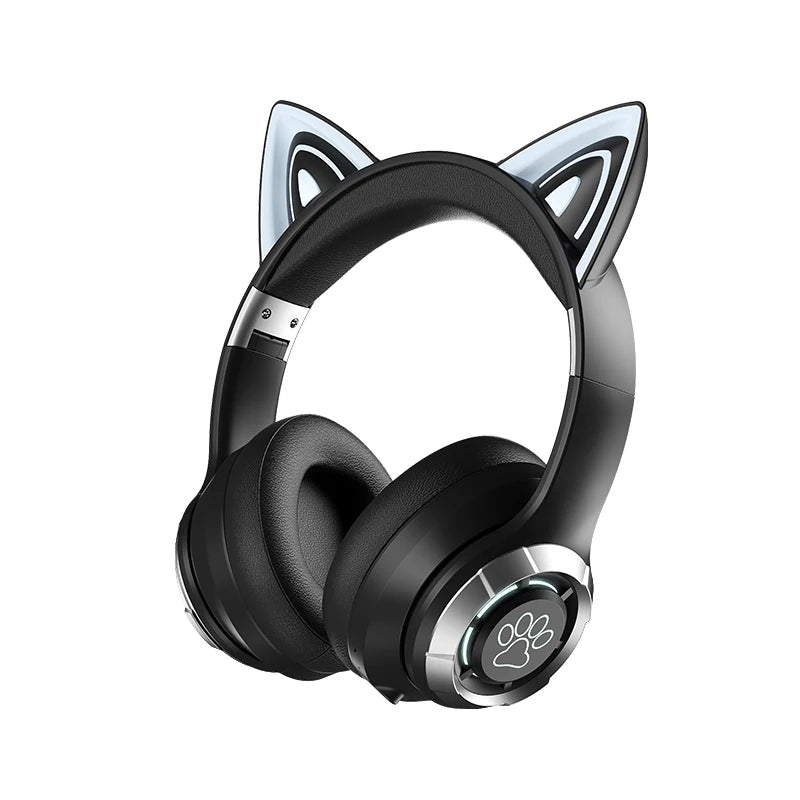 Cute Cat Ear Wireless Bluetooth Headphone with Microphone On-Ear Headset Stereo Sound Earphones Sports Gaming Foldable Headphone